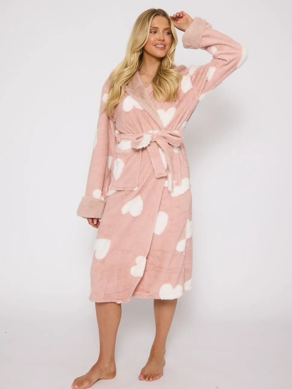 Robe de chambre mi-longue Loungeable Jaquard Cœur à capuche