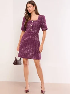 Robe Lipsy en tweed à col carré et boutons dorés