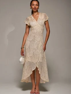 Robe longue à manches courtes et sequins Jolie Moi volants
