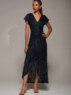 Robe longue à manches courtes et sequins Jolie Moi volants