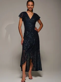 Robe longue à manches courtes et sequins Jolie Moi volants