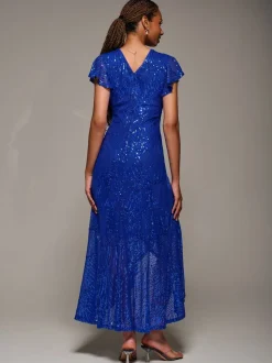 Robe longue à manches courtes et sequins Jolie Moi volants
