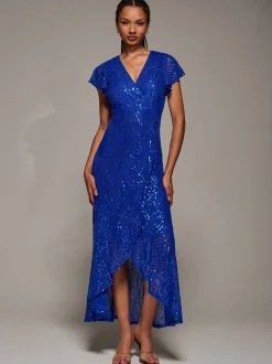 Robe longue à manches courtes et sequins Jolie Moi volants