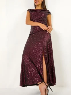 Robe longue Roman Sequin stretch à col bénitier