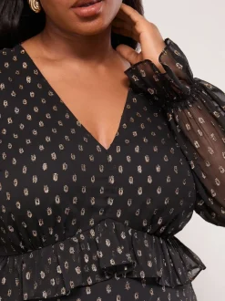 Robe mi-longue à volants à col en V Lipsy métallisé