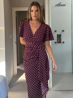 Robe mi-longue Girl In Mind Drew à pois et manches bouffantes