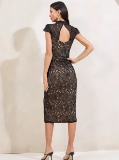 Robe mi-longue Lipsy Bodycon en dentelle à manches courtes