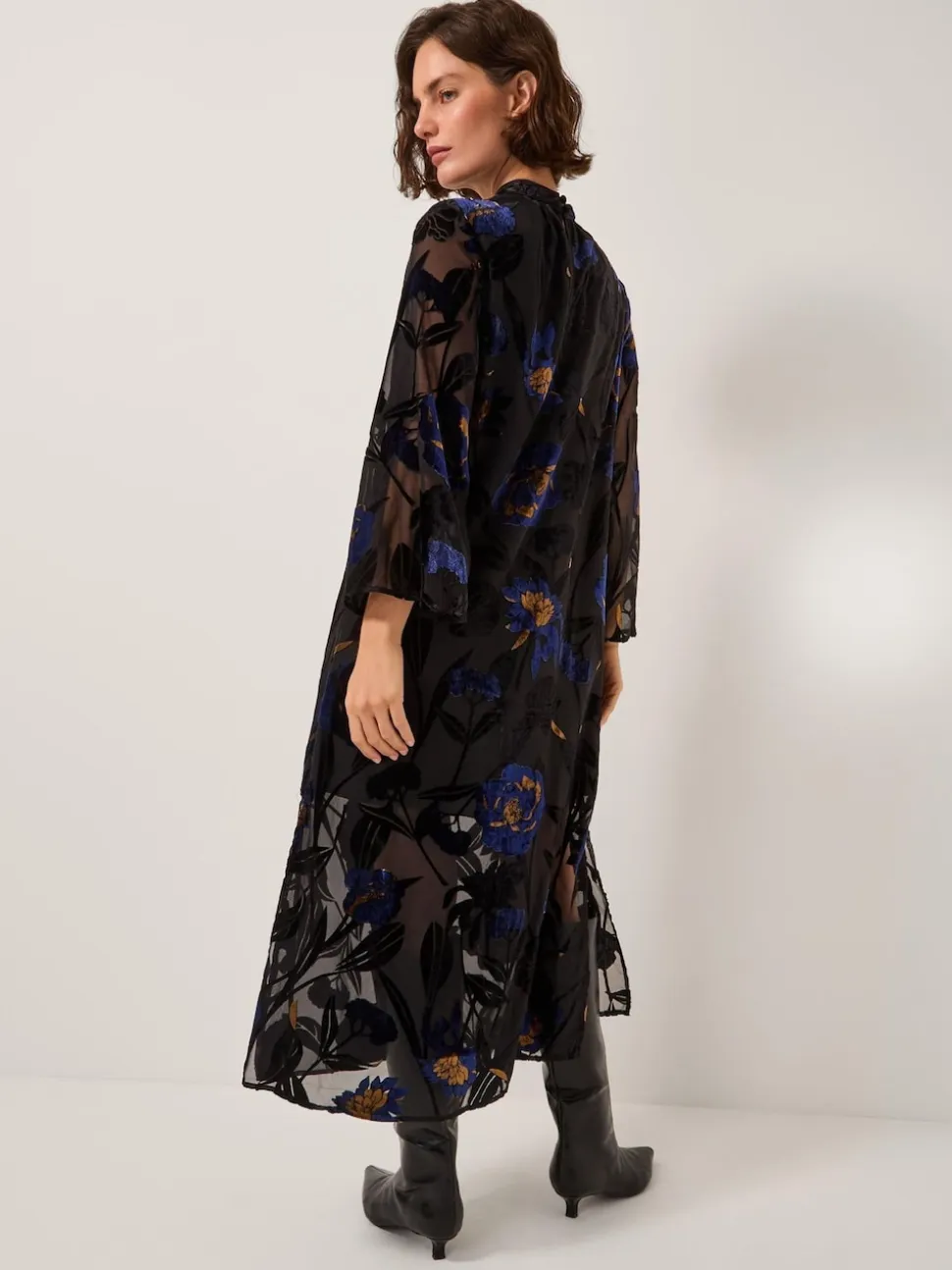 Robe mi-longue Monsoon Giselle transparente Fleuri Devoré