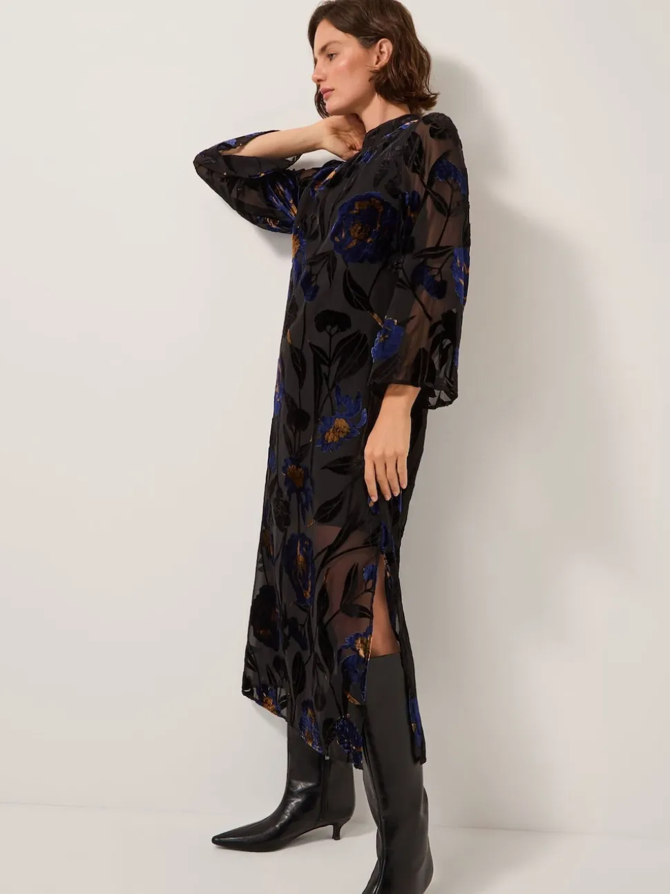 Robe mi-longue Monsoon Giselle transparente Fleuri Devoré