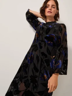 Robe mi-longue Monsoon Giselle transparente Fleuri Devoré