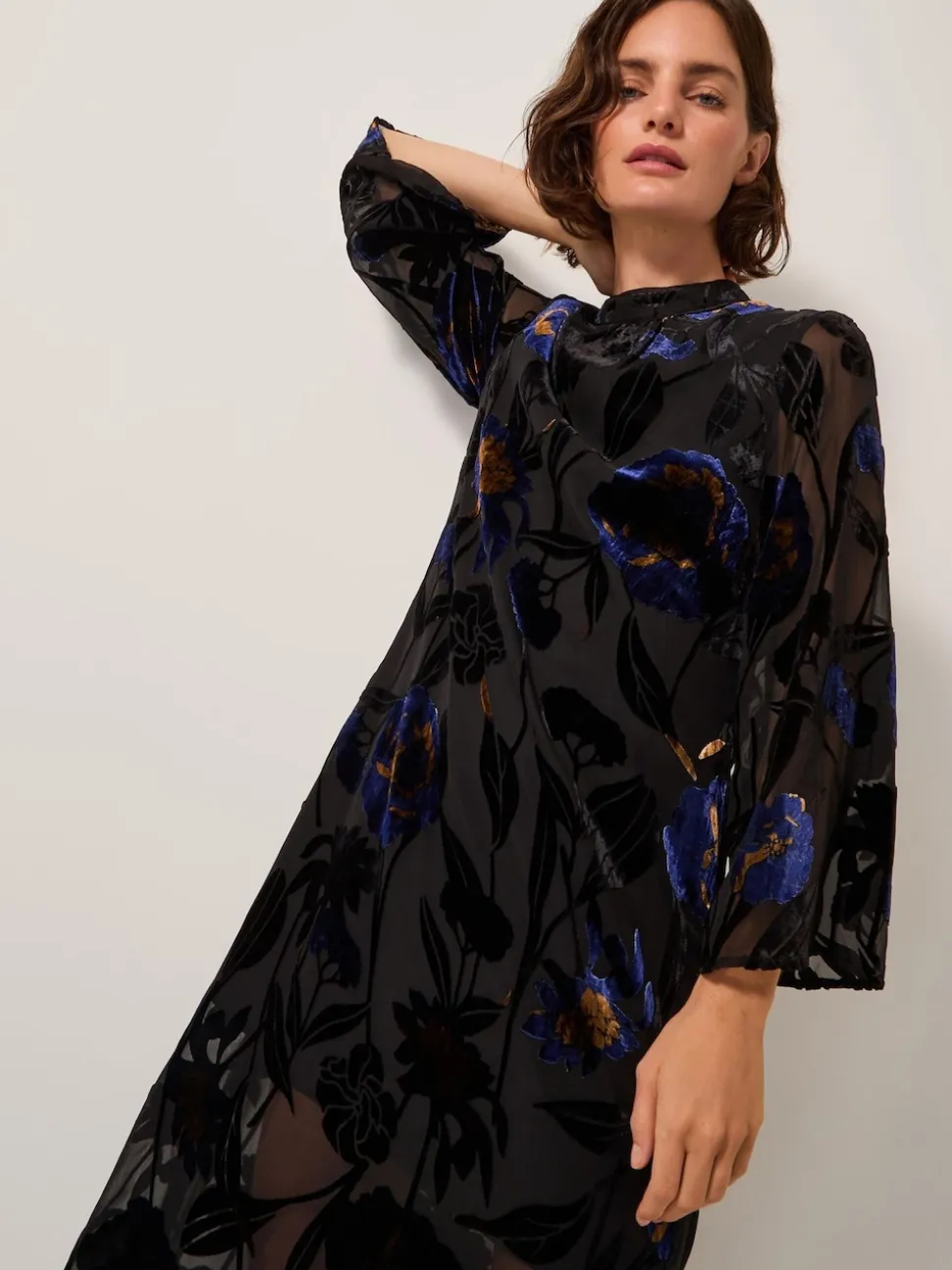 Robe mi-longue Monsoon Giselle transparente Fleuri Devoré