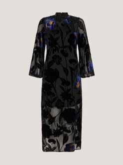Robe mi-longue Monsoon Giselle transparente Fleuri Devoré