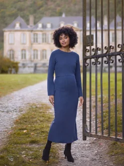 Robe mi-longue Seraphine de Grossesse et d'Allaitement en maille côtelée