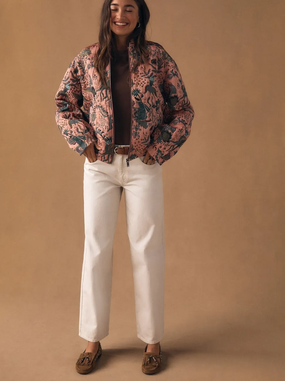 Rose - Blouson bomber en jacquard fleuri