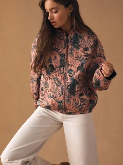 Rose - Blouson bomber en jacquard fleuri