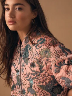 Rose - Blouson bomber en jacquard fleuri