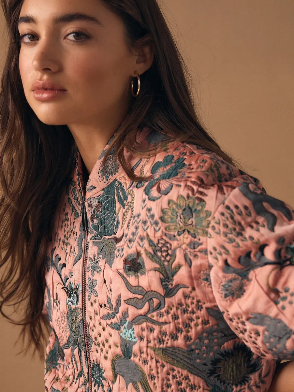 Rose - Blouson bomber en jacquard fleuri