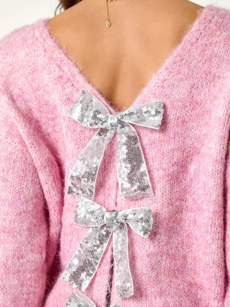 Rose - Cardigan Dusk à sequins avec nœud
