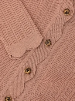 Rose - Cardigan Reiss Vinny en maille côtelée à bords festonnés