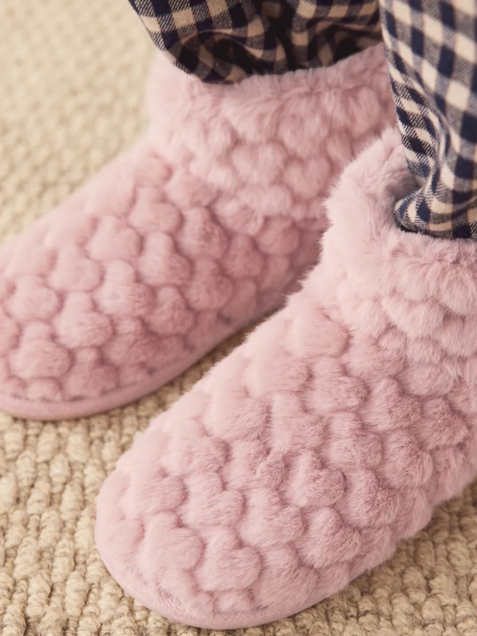 Rose - Chaussons chaussons cœur en fausse fourrure