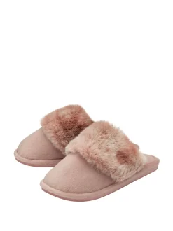Rose - Chaussons mules en fausse fourrure Dunlop Ladies à bout fermé