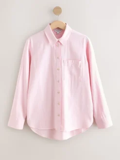 Rose - 100Chemises décontractées en coton à boutons Manches longues Chemises décontractées