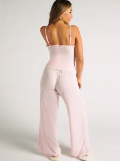 Rose - Ensemble pyjama Boux Avenue côtelé à volants et pantalon