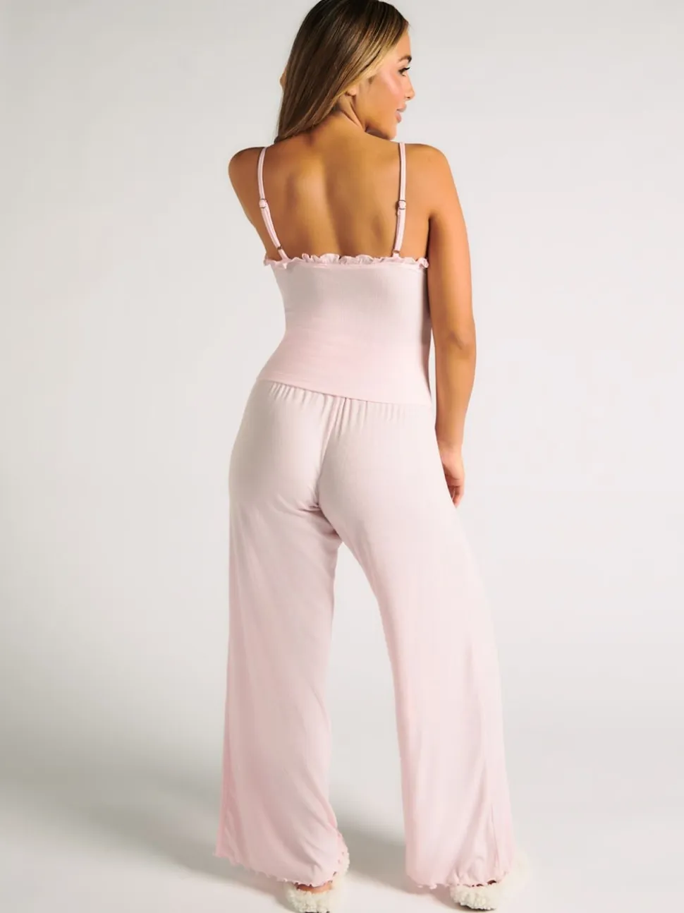 Rose - Ensemble pyjama Boux Avenue côtelé à volants et pantalon
