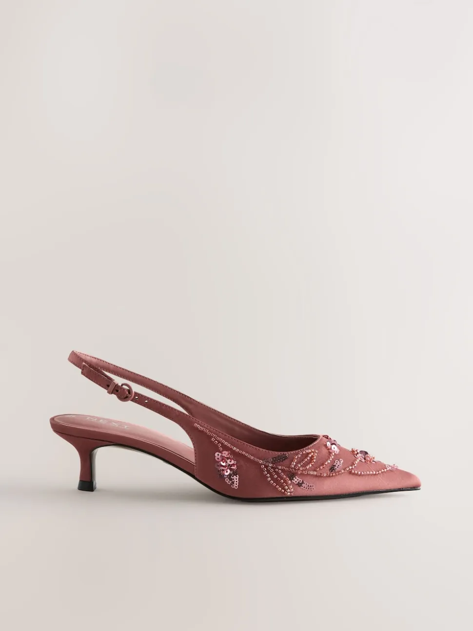 Rose - Forever Comfort Chaussures à talons chatons à bride arrière avec perles en satin