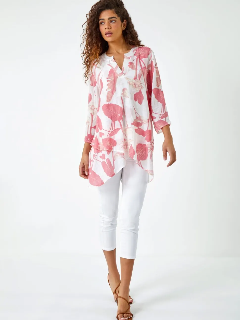 Rose - Haut Roman Floral Imprimé plissé sur le devant
