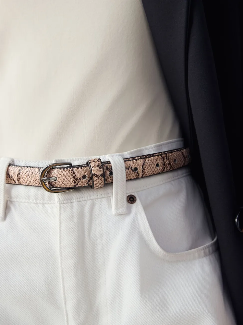 rose à imprimé serpent - Ceinture fine en simili cuir