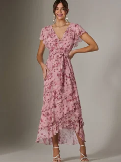 Rose - Jolie Moi Robe longue imprimée Volants Volants