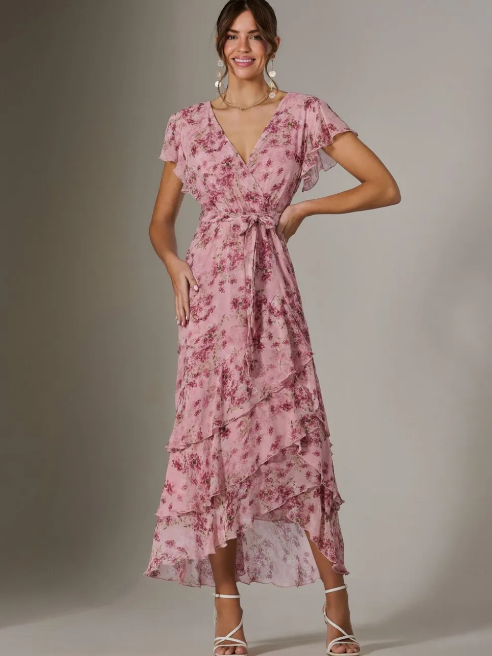 Rose - Jolie Moi Robe longue imprimée Volants Volants
