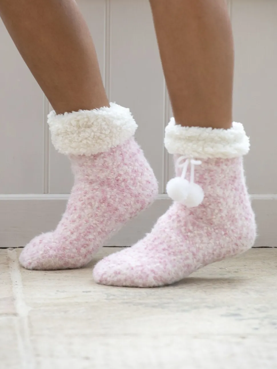 Rose - Pour Moi Chaussons chaussettes confortables doublées de maille torsadée
