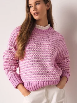 Rose - Pull à col à tarte en maille surpiquée