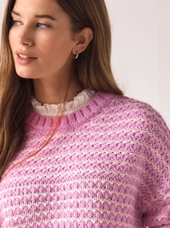 Rose - Pull à col à tarte en maille surpiquée