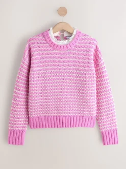 Rose - Pull à col à tarte en maille surpiquée