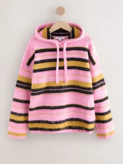 Rose à rayures multicolores - Pull à capuche en maille brossée