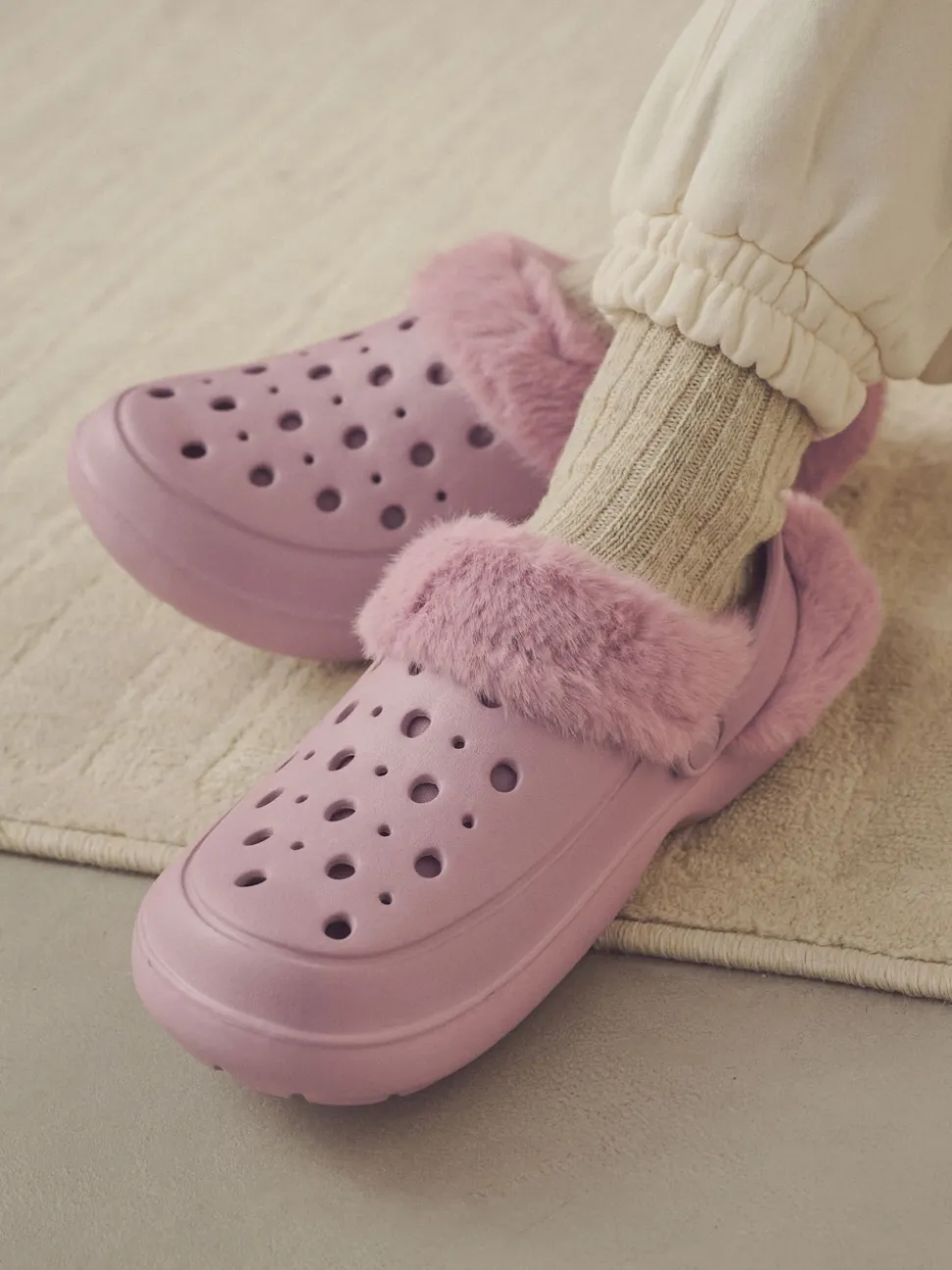 Rose - Sabots doublés de fausse fourrure chaussons femme