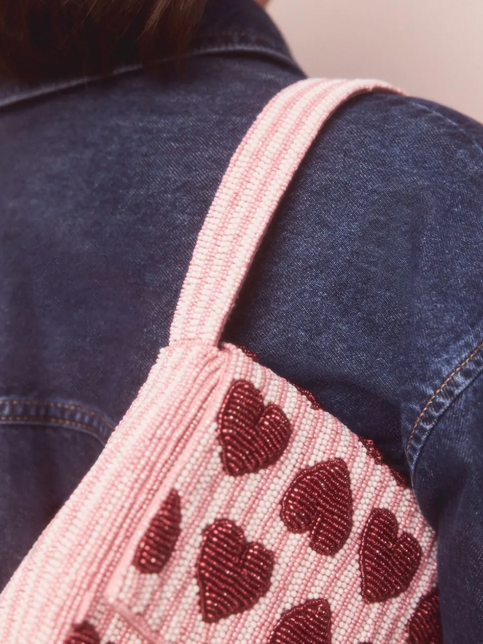 Rose - Sac bandoulière perlé Cœur