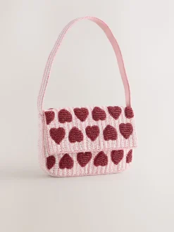 Rose - Sac bandoulière perlé Cœur