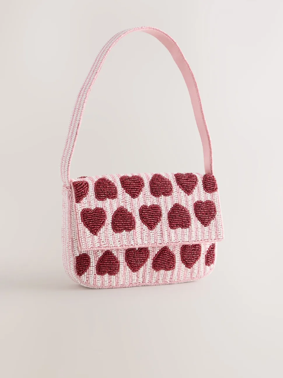 Rose - Sac bandoulière perlé Cœur