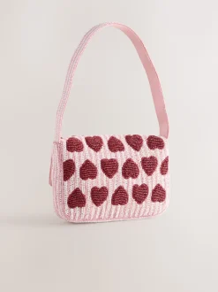 Rose - Sac bandoulière perlé Cœur