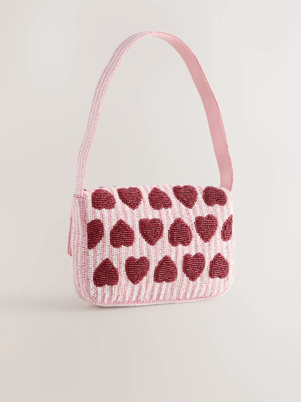 Rose - Sac bandoulière perlé Cœur