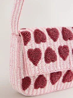 Rose - Sac bandoulière perlé Cœur