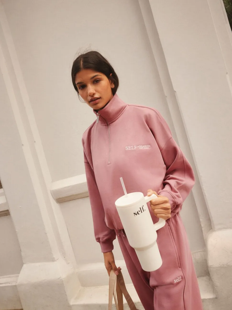 Rose - Sweat à col zippé