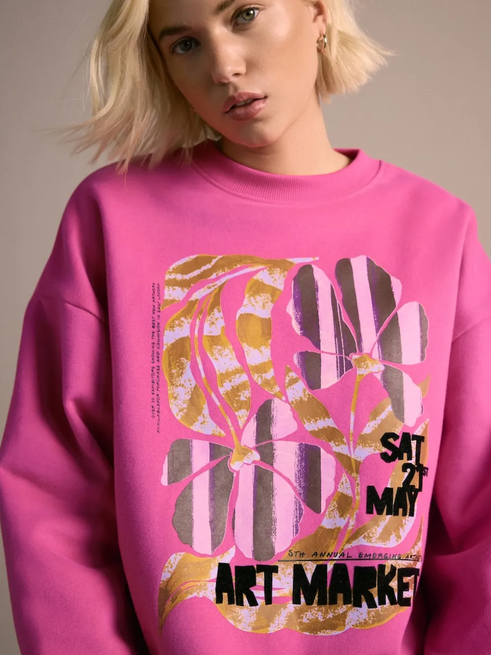 Rose - Sweat-shirt à col rond à manches longues en coton riche en fruits