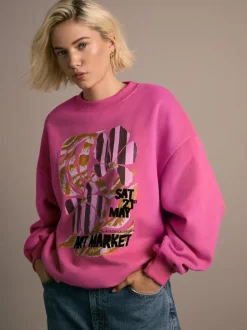 Rose - Sweat-shirt à col rond à manches longues en coton riche en fruits