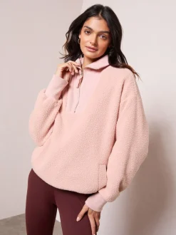 Rose - Sweat-shirt Friends Like These en Polaires Borg à demi-fermeture éclair