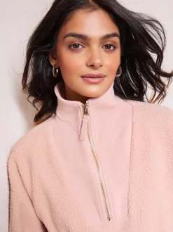 Rose - Sweat-shirt Friends Like These en Polaires Borg à demi-fermeture éclair